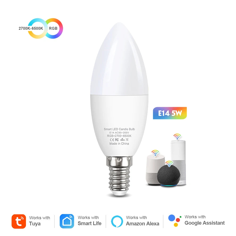Smart WiFi RGB LED Light Bulb with Voice Control and App Remote Control E14 5W / 4 pcs