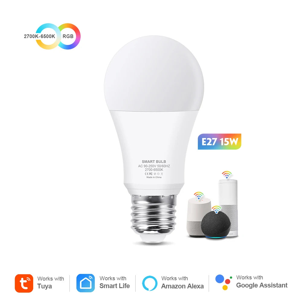 Smart WiFi RGB LED Light Bulb with Voice Control and App Remote Control E27 15W / 4 pcs