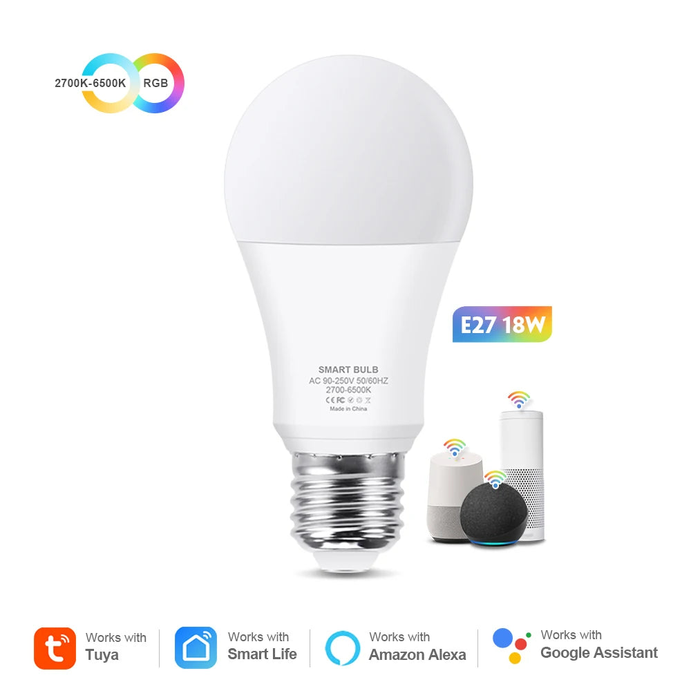 Smart WiFi RGB LED Light Bulb with Voice Control and App Remote Control E27 18W / 4 pcs