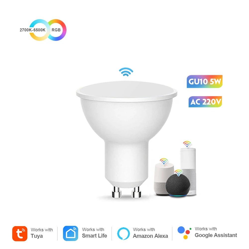 Smart WiFi RGB LED Light Bulb with Voice Control and App Remote Control GU10 5W / 4 pcs