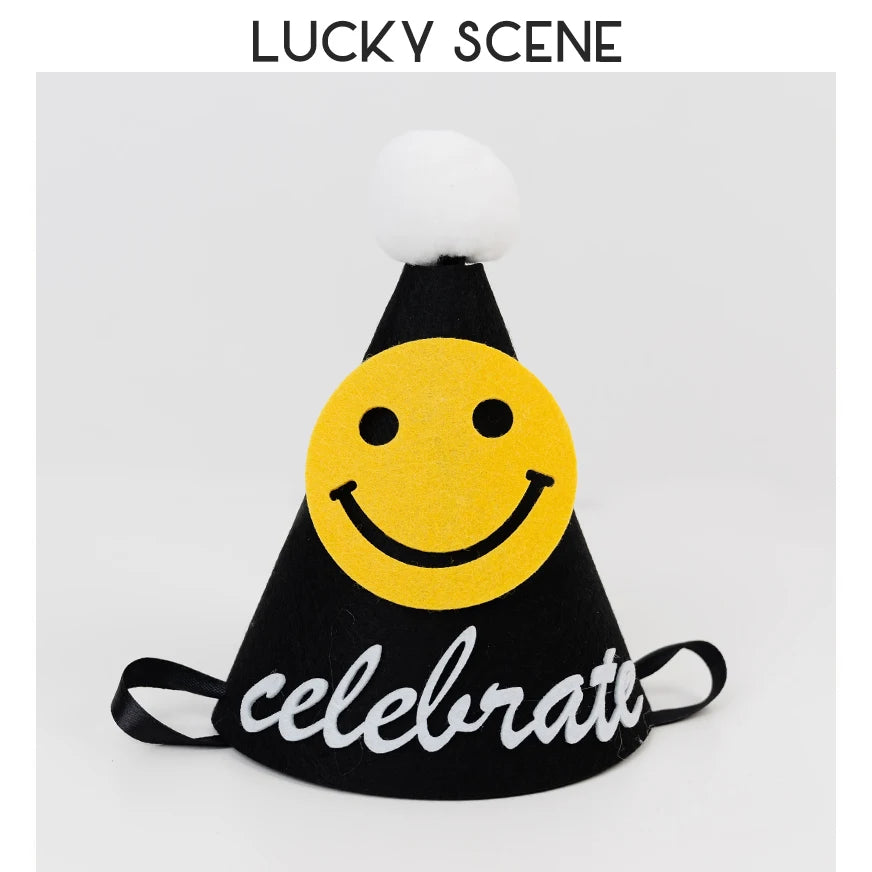 Smiley Face Baby Kids Birthday Party Hat Black