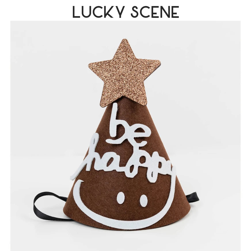 Smiley Face Baby Kids Birthday Party Hat Brown