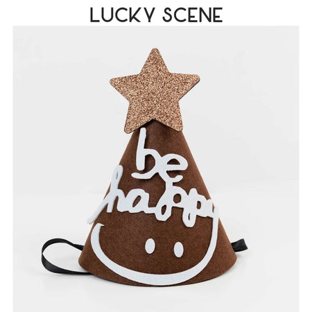 Smiley Face Baby Kids Birthday Party Hat Brown