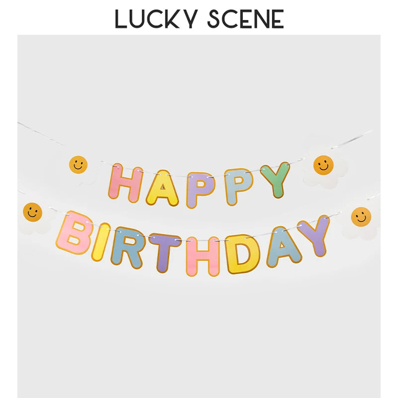 Smiley Garland Happy Birthday Baby Children Cute Decoration C