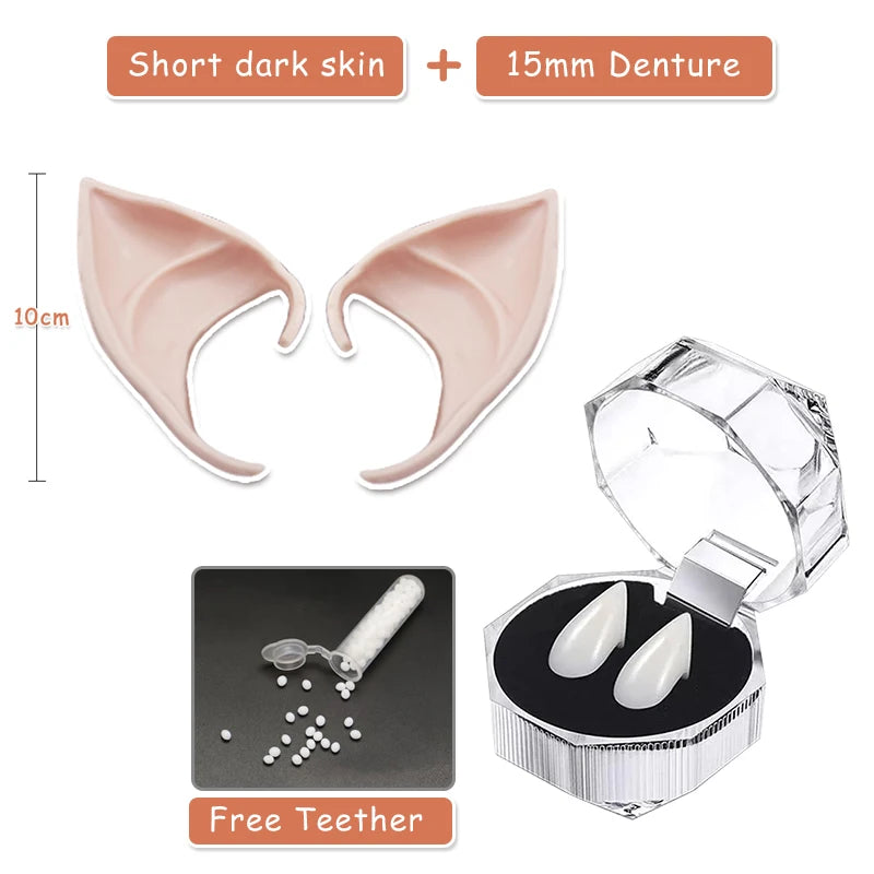 Soft Latex Elf Ears &amp;amp; Vampire Teeth Cosplay Props 10 dark color 15