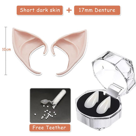 Soft Latex Elf Ears &amp;amp; Vampire Teeth Cosplay Props 10 dark color 17