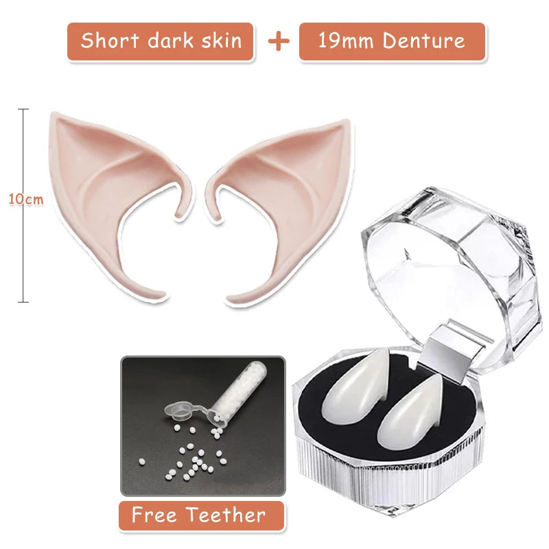 Soft Latex Elf Ears &amp;amp; Vampire Teeth Cosplay Props 10 dark color 19