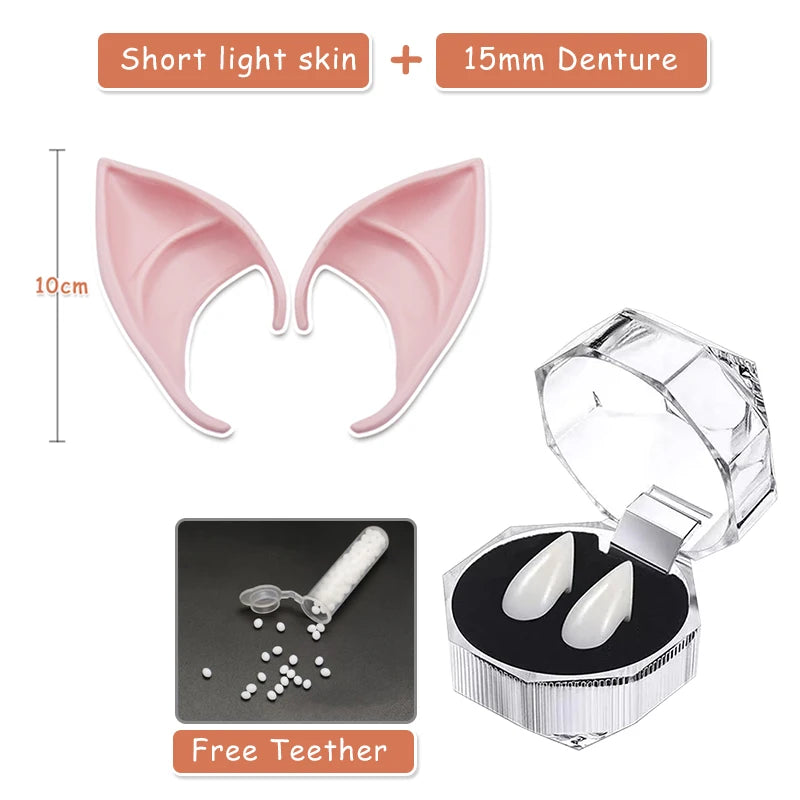 Soft Latex Elf Ears &amp;amp; Vampire Teeth Cosplay Props 10 light color 15