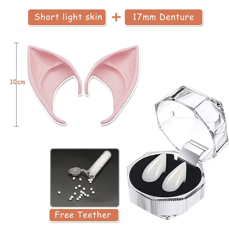 Soft Latex Elf Ears &amp;amp; Vampire Teeth Cosplay Props 10 light color 17