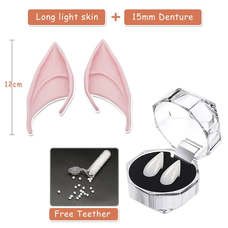 Soft Latex Elf Ears &amp;amp; Vampire Teeth Cosplay Props 12 light color 15