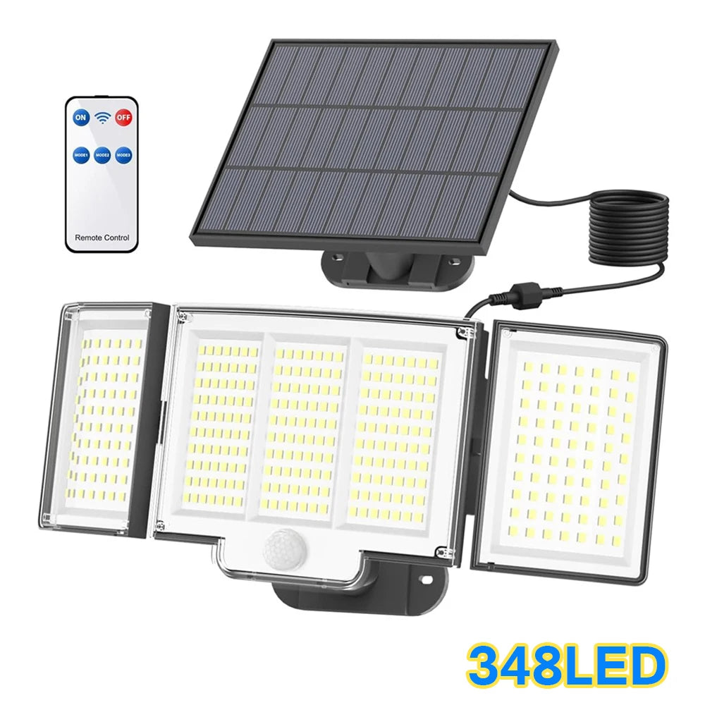 Solar Light Outdoor 348 LED Super Bright with Motion Sensor Strong Power IP65 Waterproof 3 Working Modes Garden Wall Flood Light 348 LED