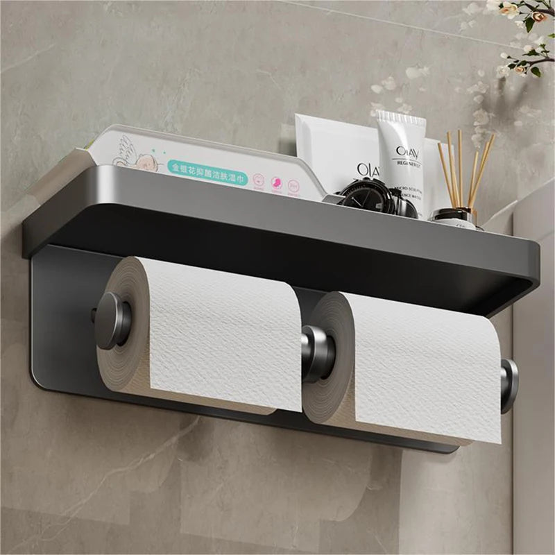 Space Aluminum Toilet Paper Holder Bathroom Wall Mount WC Paper Phone Holder Shelf Towel Roll Shelf Bathroom Accessories
