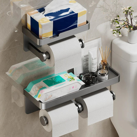 Space Aluminum Toilet Paper Holder Bathroom Wall Mount WC Paper Phone Holder Shelf Towel Roll Shelf Bathroom Accessories