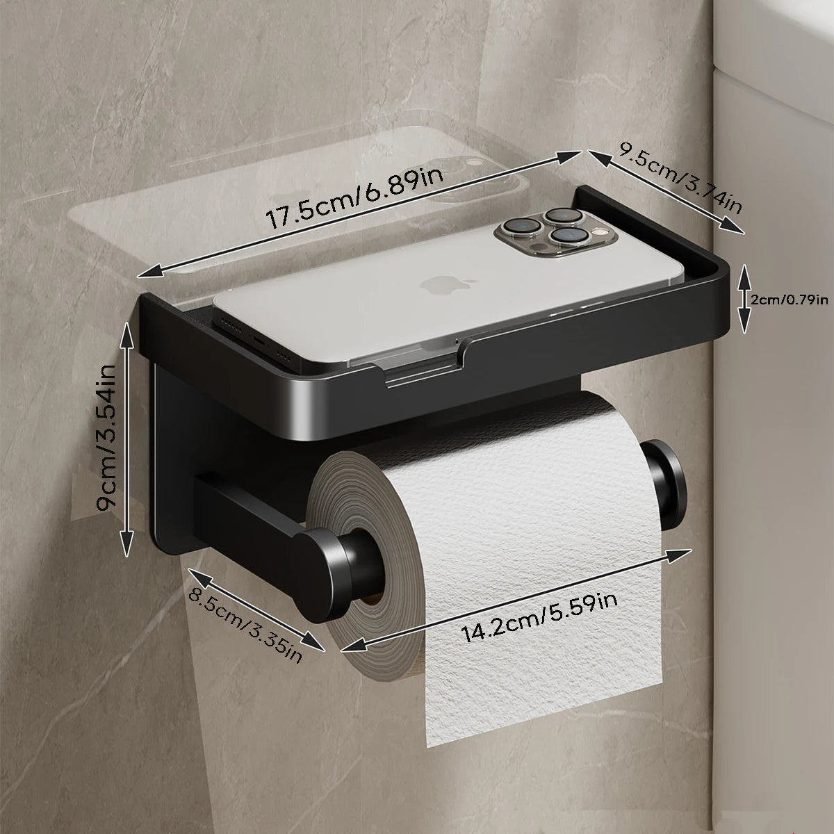 Space Aluminum Toilet Paper Holder Bathroom Wall Mount WC Paper Phone Holder Shelf Towel Roll Shelf Bathroom Accessories Style 1 Black