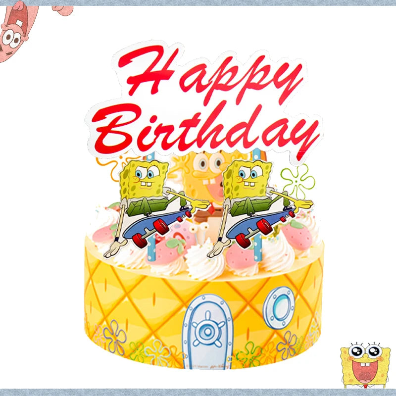 SpongeBob SquarePants Party Decorations Set - Birthday Supplies, Tableware, Balloons Cake Flag-1pcs / CHINA