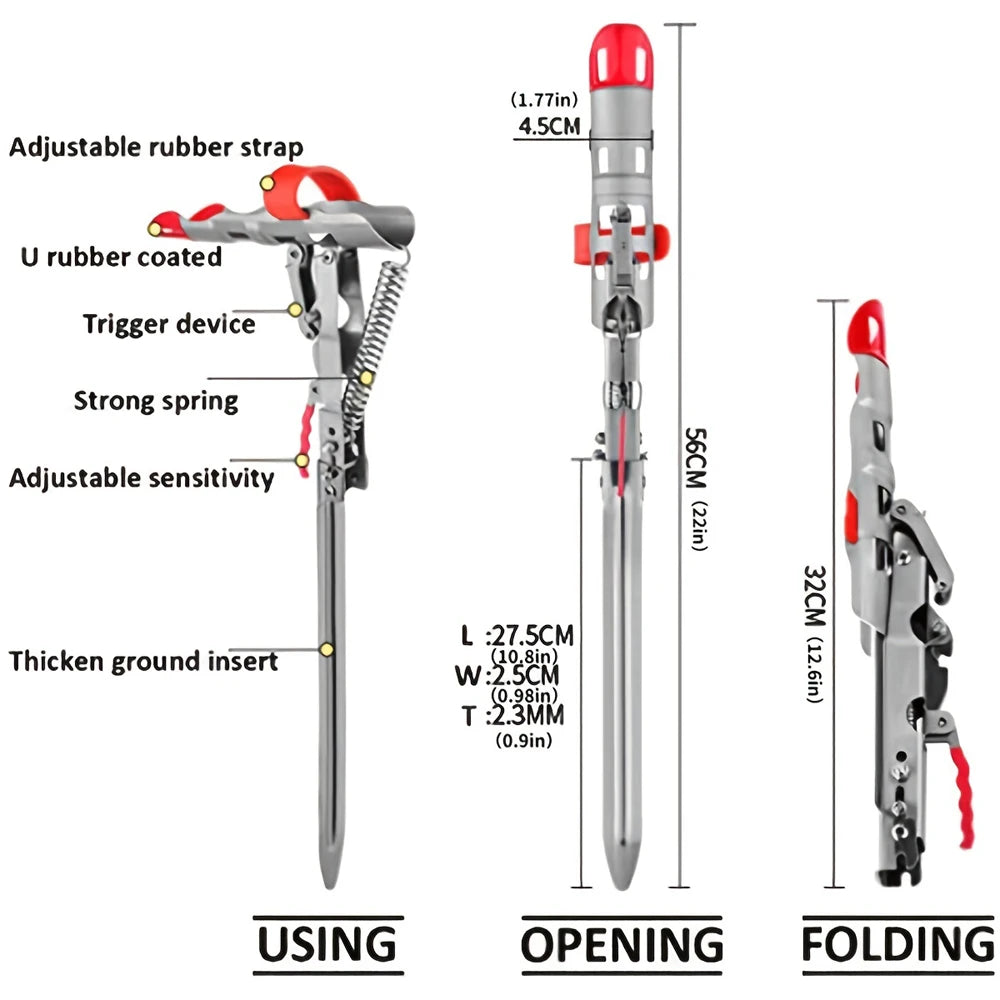 Stainless Steel Rod Stand, Automatic High Sensitivity Spring Fishing Rod Holder Adjustable Double Springs Accessories Bracket