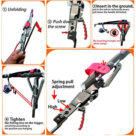 Stainless Steel Rod Stand, Automatic High Sensitivity Spring Fishing Rod Holder Adjustable Double Springs Accessories Bracket