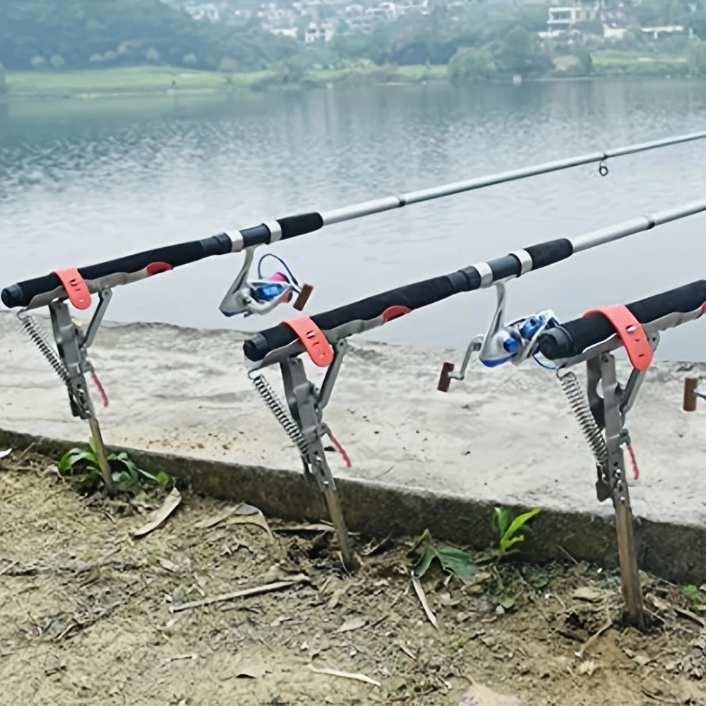 Stainless Steel Rod Stand, Automatic High Sensitivity Spring Fishing Rod Holder Adjustable Double Springs Accessories Bracket