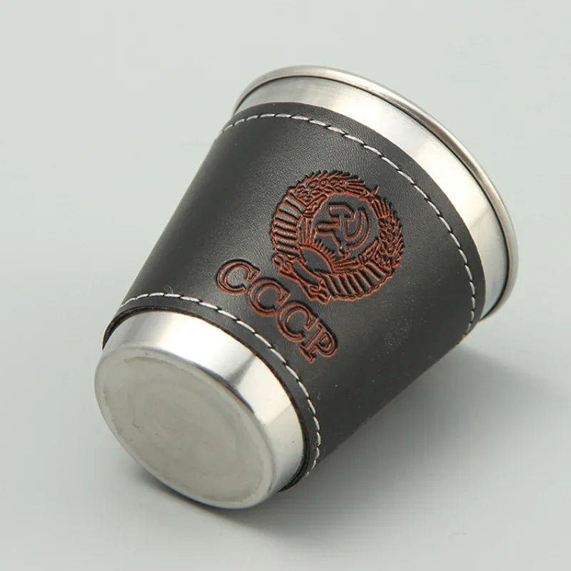 Stainless Steel Travel Cups Set with PU Leather - 4pcs Outdoor Camping Tableware