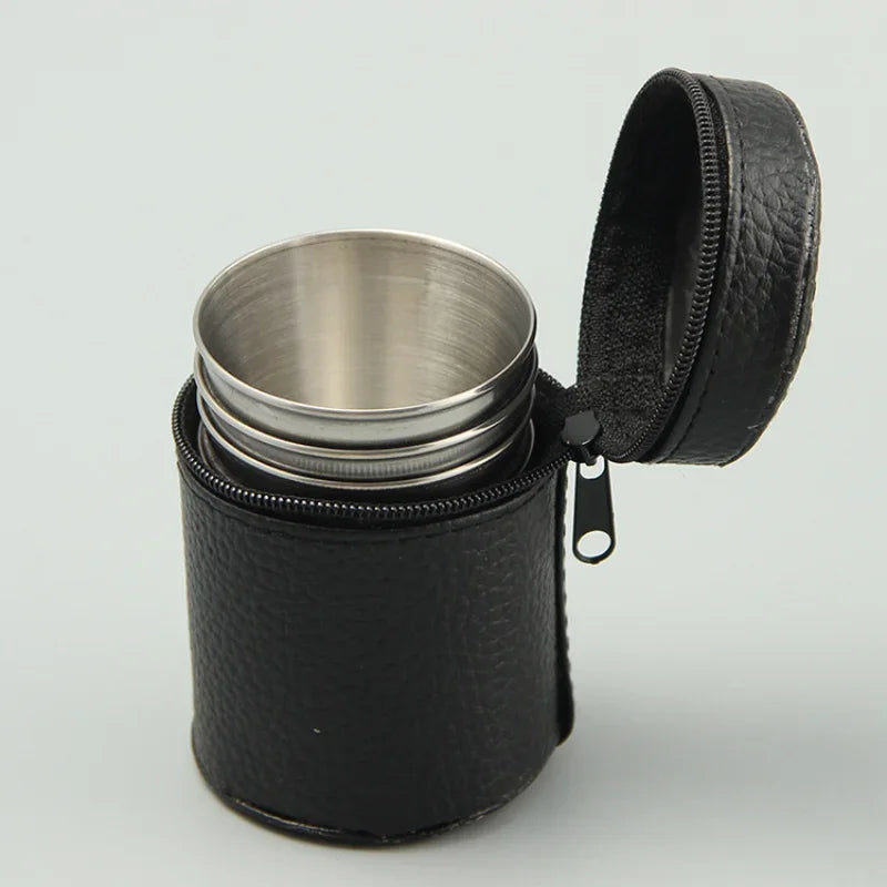 Stainless Steel Travel Cups Set with PU Leather - 4pcs Outdoor Camping Tableware