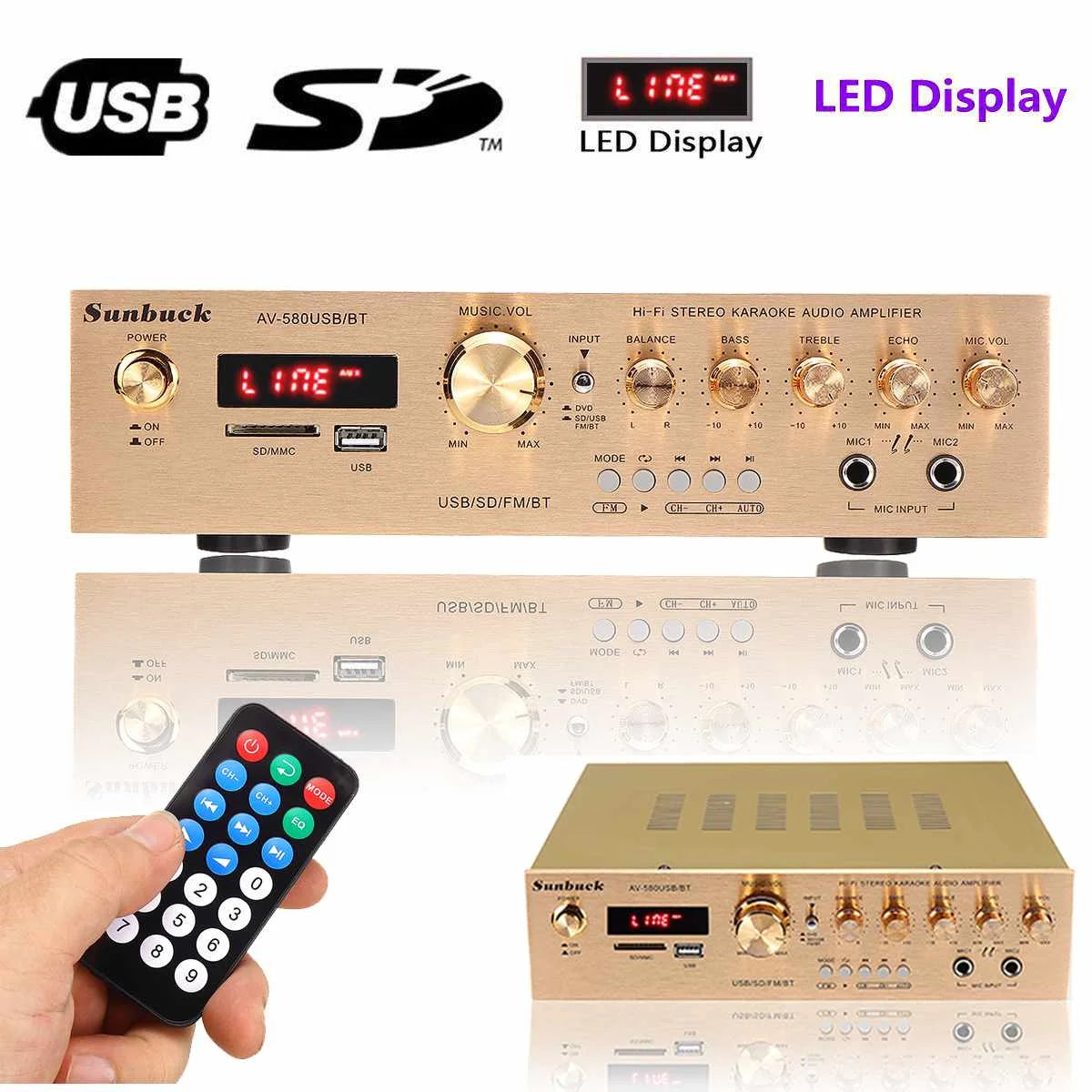 Sunbuck Bluetooth HiFi 5CH Power Audio Amplifier with FM Karaoke Cinema