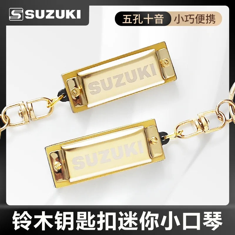 Suzuki Harmonica Mini 5 Holes 10 Tone Harmonica Keychain Key of C Golden Woodwind Instruments Gift