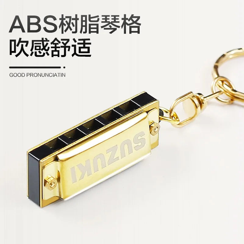 Suzuki Harmonica Mini 5 Holes 10 Tone Harmonica Keychain Key of C Golden Woodwind Instruments Gift