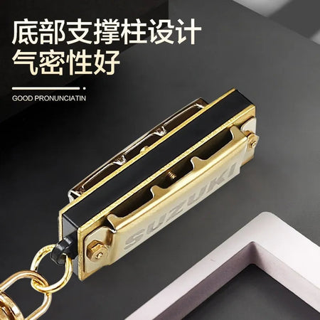 Suzuki Harmonica Mini 5 Holes 10 Tone Harmonica Keychain Key of C Golden Woodwind Instruments Gift