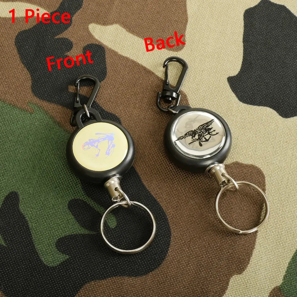 Tactical Retractable Keychain Multitool Carabiner Portable Key Holder Badge Reel Heavy Duty Reel With Steel Cable Rope Burglar Type 4