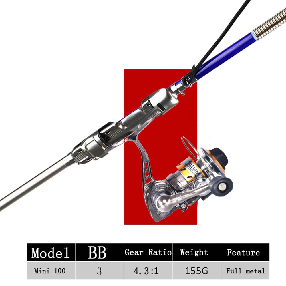 Telescope Fishing Rod Set with Reel - 63cm High Quality Stainless Steel Hardware  Rod all metal reel