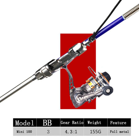 Telescope Fishing Rod Set with Reel - 63cm High Quality Stainless Steel Hardware  Rod all metal reel