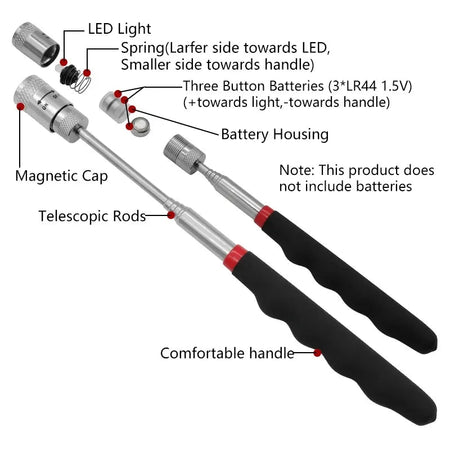 Telescopic Adjustable Magnetic Pick-Up Tools Magnetic Telescopic Magnet Grip Long Pen Telescopic Magnet Stick with LED Light