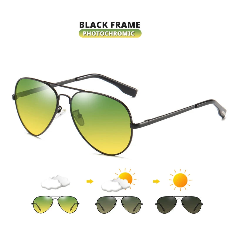 Top Brand Pilot Photochromic Sunglasses-Men/Women Polarized UV400 Driving Glasses Black-DNBS / Original