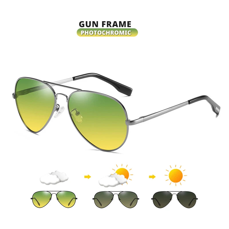 Top Brand Pilot Photochromic Sunglasses-Men/Women Polarized UV400 Driving Glasses Gun-DNBS / Original