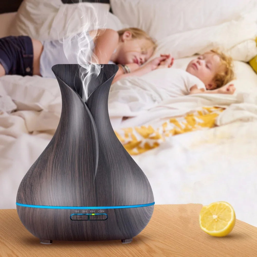 Tranquil Mist Maker 500ML Ultrasonic Air Humidifier with LED Lights Dark Wood Grain / UK / CHINA