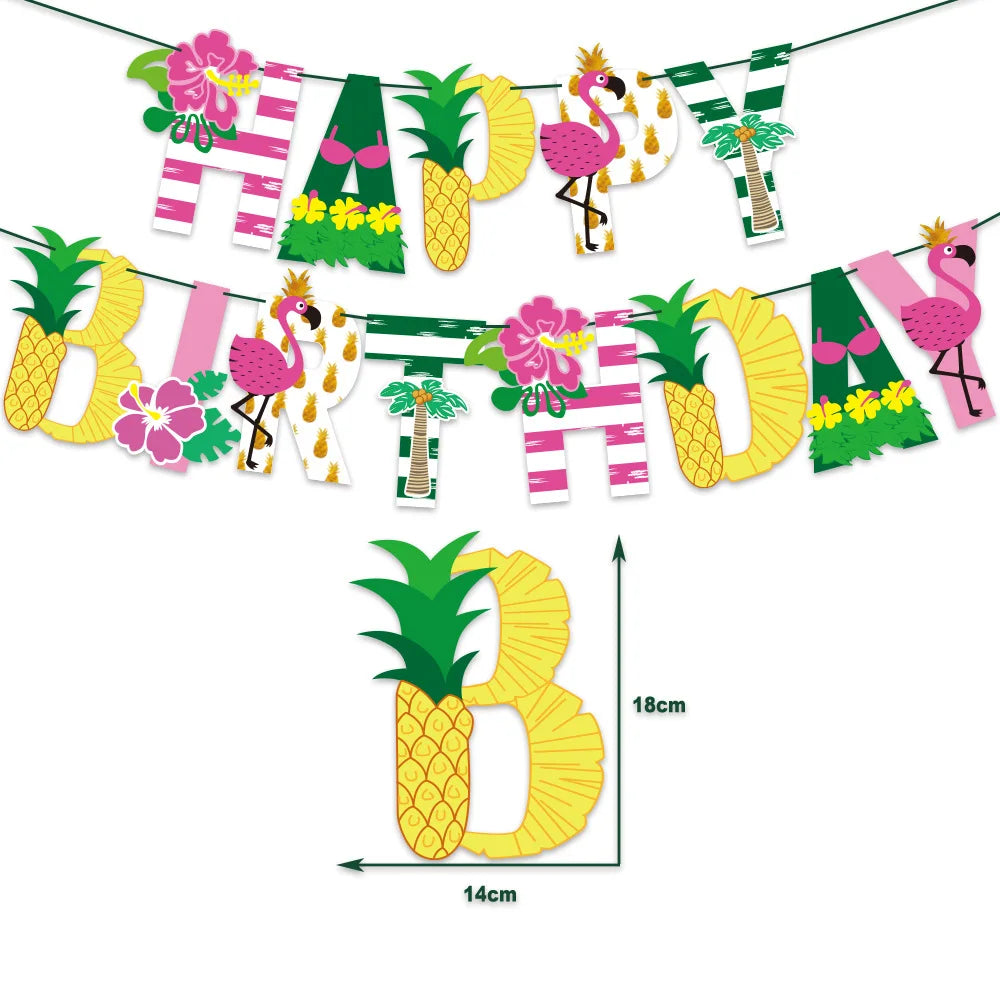 Tropical Hawaiian Party Decorations Set - Flamingo Garlands, ALOHA Banner for Summer Beach Birthday Party Decoration Style A
