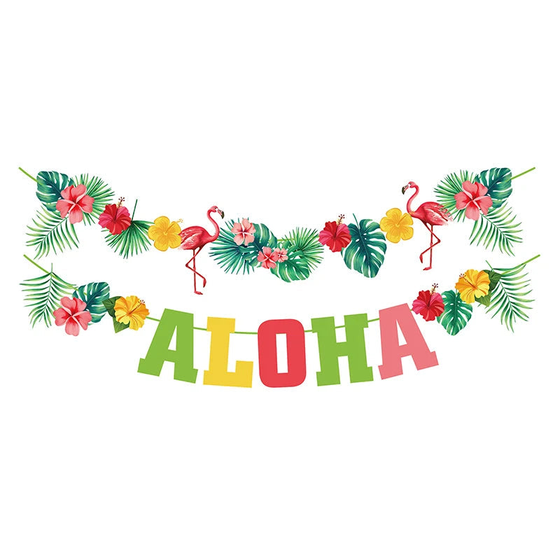 Tropical Hawaiian Party Decorations Set - Flamingo Garlands, ALOHA Banner for Summer Beach Birthday Party Decoration Style B