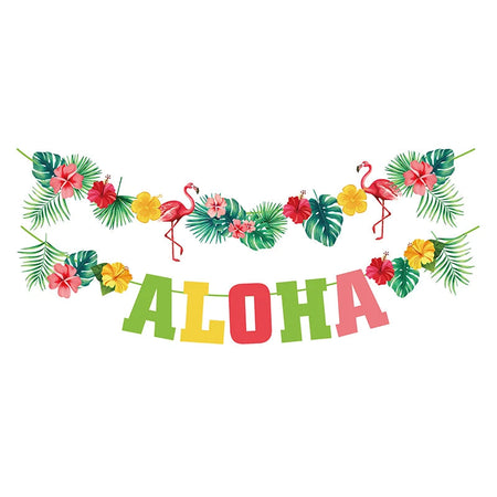 Tropical Hawaiian Party Decorations Set - Flamingo Garlands, ALOHA Banner for Summer Beach Birthday Party Decoration Style B