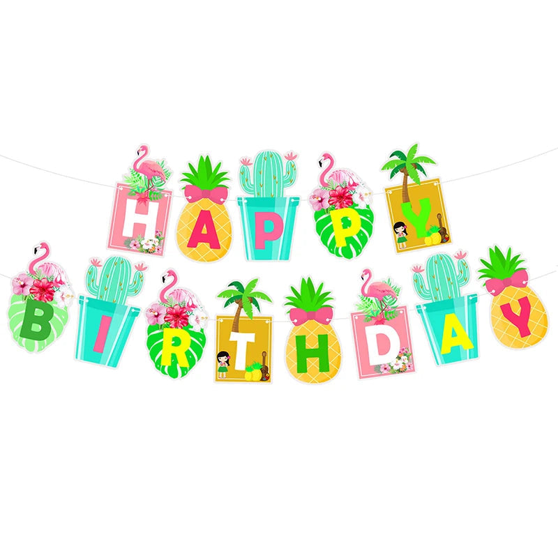 Tropical Hawaiian Party Decorations Set - Flamingo Garlands, ALOHA Banner for Summer Beach Birthday Party Decoration Style C