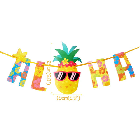Tropical Hawaiian Party Decorations Set - Flamingo Garlands, ALOHA Banner for Summer Beach Birthday Party Decoration Style D