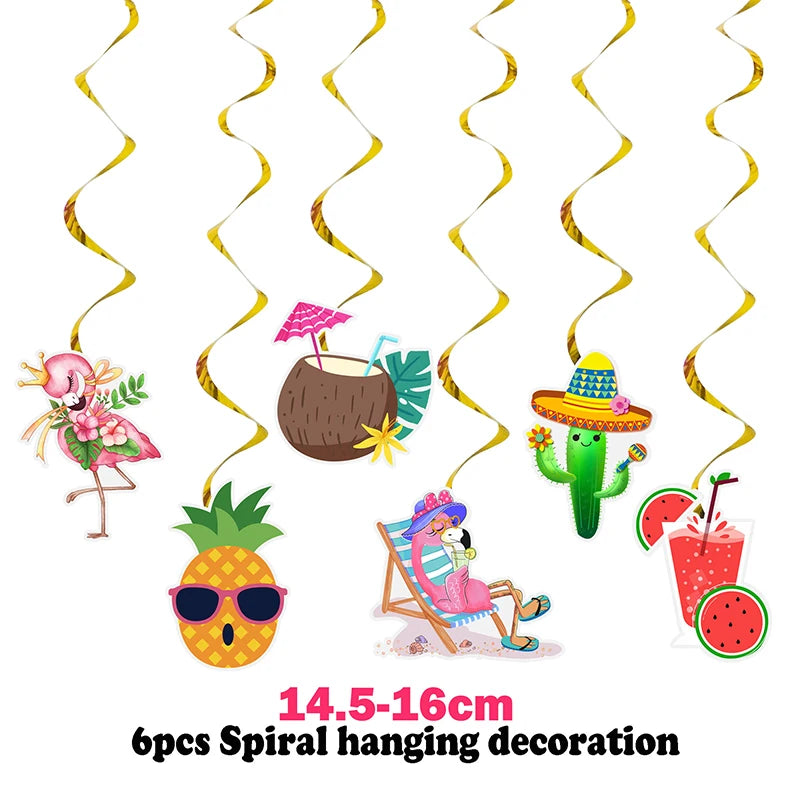 Tropical Hawaiian Party Decorations Set - Flamingo Garlands, ALOHA Banner for Summer Beach Birthday Party Decoration Style F