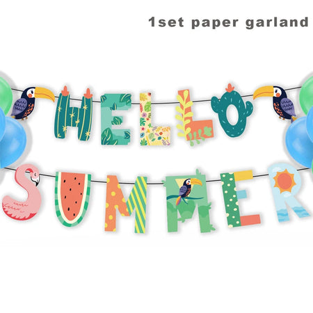 Tropical Hawaiian Party Decorations Set - Flamingo Garlands, ALOHA Banner for Summer Beach Birthday Party Decoration Style G