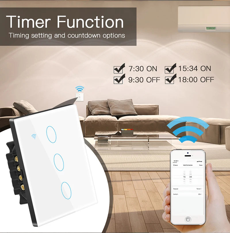 Tuya Smart Life Light Switch WiFi Touch Sensor Smart Switch App Remote Control No Neutral Wire 110V 220V For Alexa Google Home