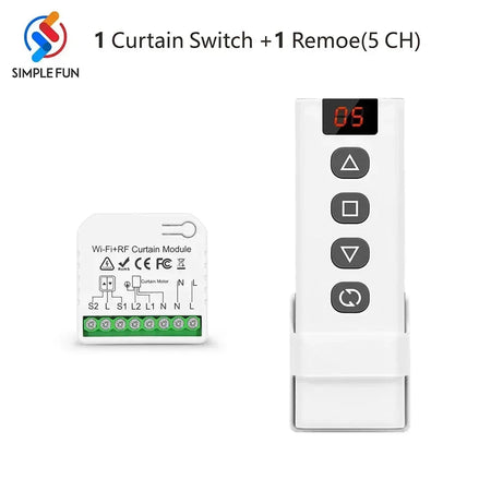 Tuya WiFi and RF Roller Shutter Curtain Switch, Smart Module for Window Blinds ,5-in-1 Remote,Timer,Work with Google Home Alexa