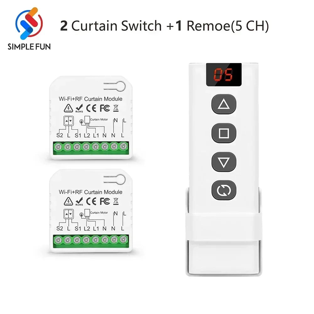 Tuya WiFi and RF Roller Shutter Curtain Switch, Smart Module for Window Blinds ,5-in-1 Remote,Timer,Work with Google Home Alexa