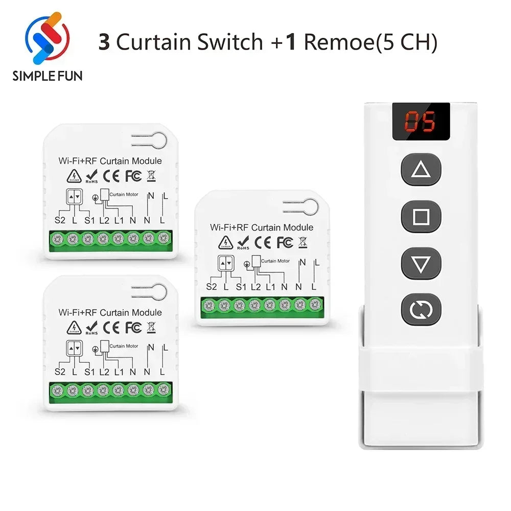 Tuya WiFi and RF Roller Shutter Curtain Switch, Smart Module for Window Blinds ,5-in-1 Remote,Timer,Work with Google Home Alexa