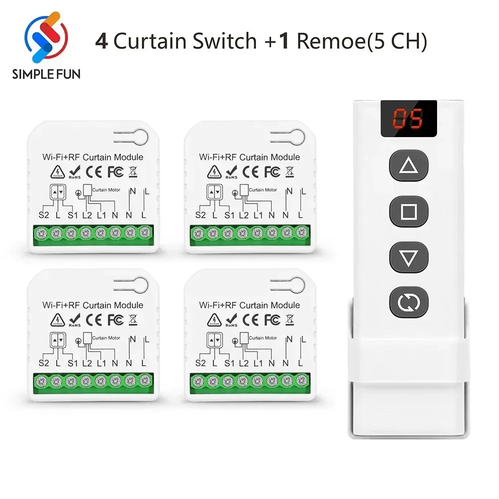 Tuya WiFi and RF Roller Shutter Curtain Switch, Smart Module for Window Blinds ,5-in-1 Remote,Timer,Work with Google Home Alexa