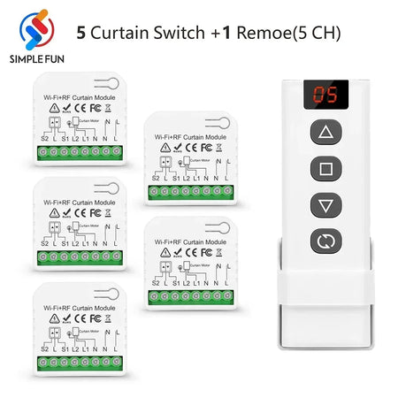 Tuya WiFi and RF Roller Shutter Curtain Switch, Smart Module for Window Blinds ,5-in-1 Remote,Timer,Work with Google Home Alexa