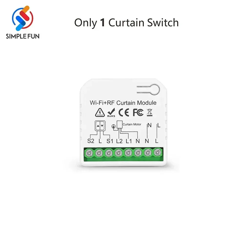 Tuya WiFi and RF Roller Shutter Curtain Switch, Smart Module for Window Blinds ,5-in-1 Remote,Timer,Work with Google Home Alexa