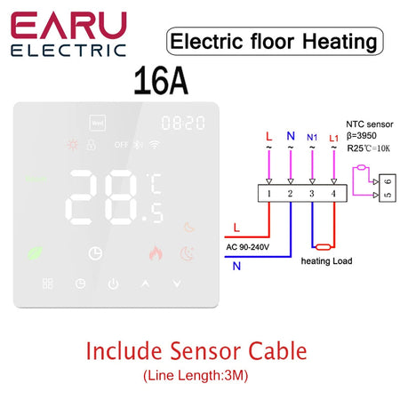 Tuya WiFi Smart Thermostat Electric Floor Heating TRV Water Gas Boiler Temperature Voice Remote Controller for Google Home Alexa K6H-16A-W / no WiFi / CHINA